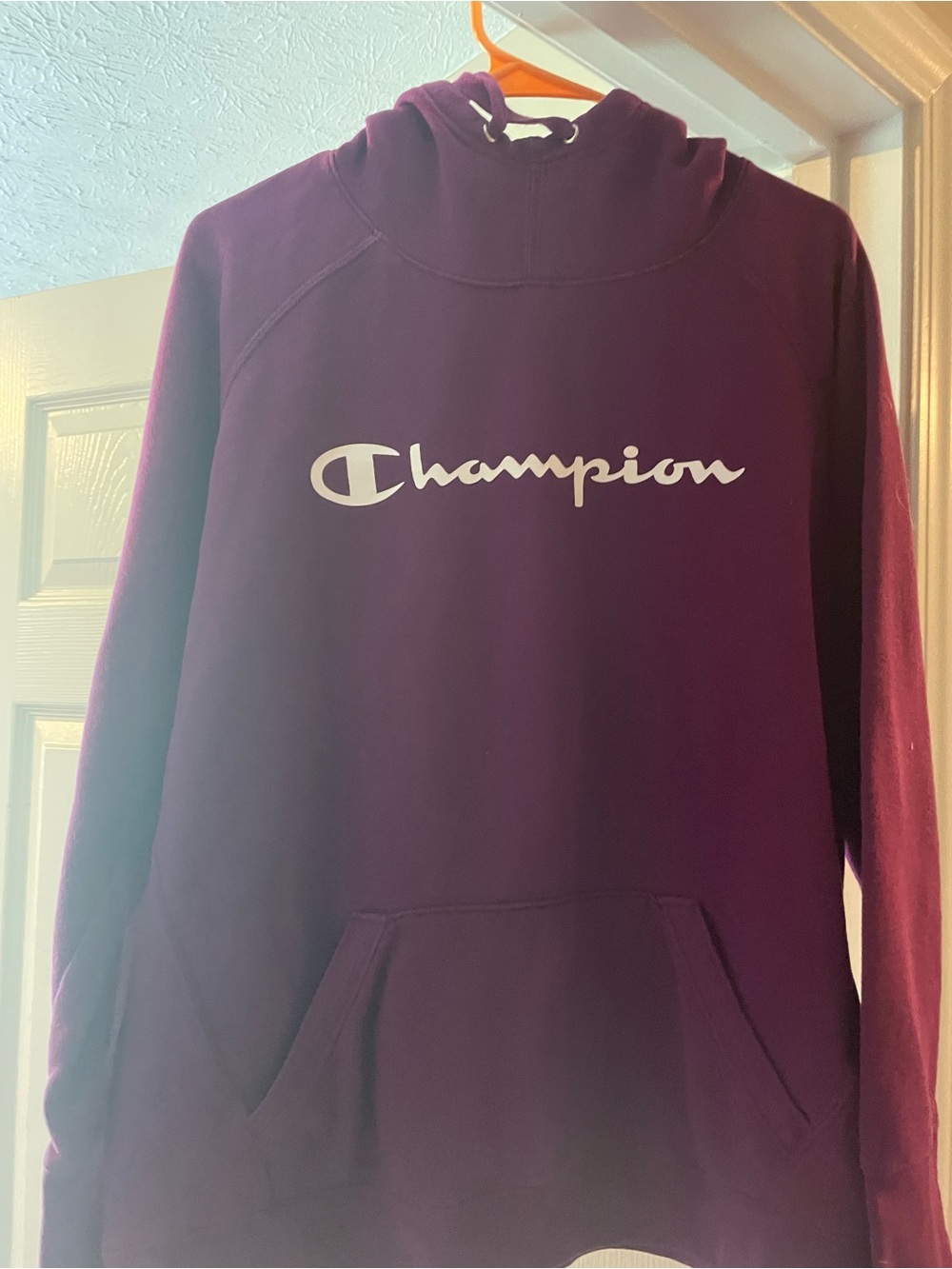 Champion Maroon Pullover Hoodie with White Logo Tag